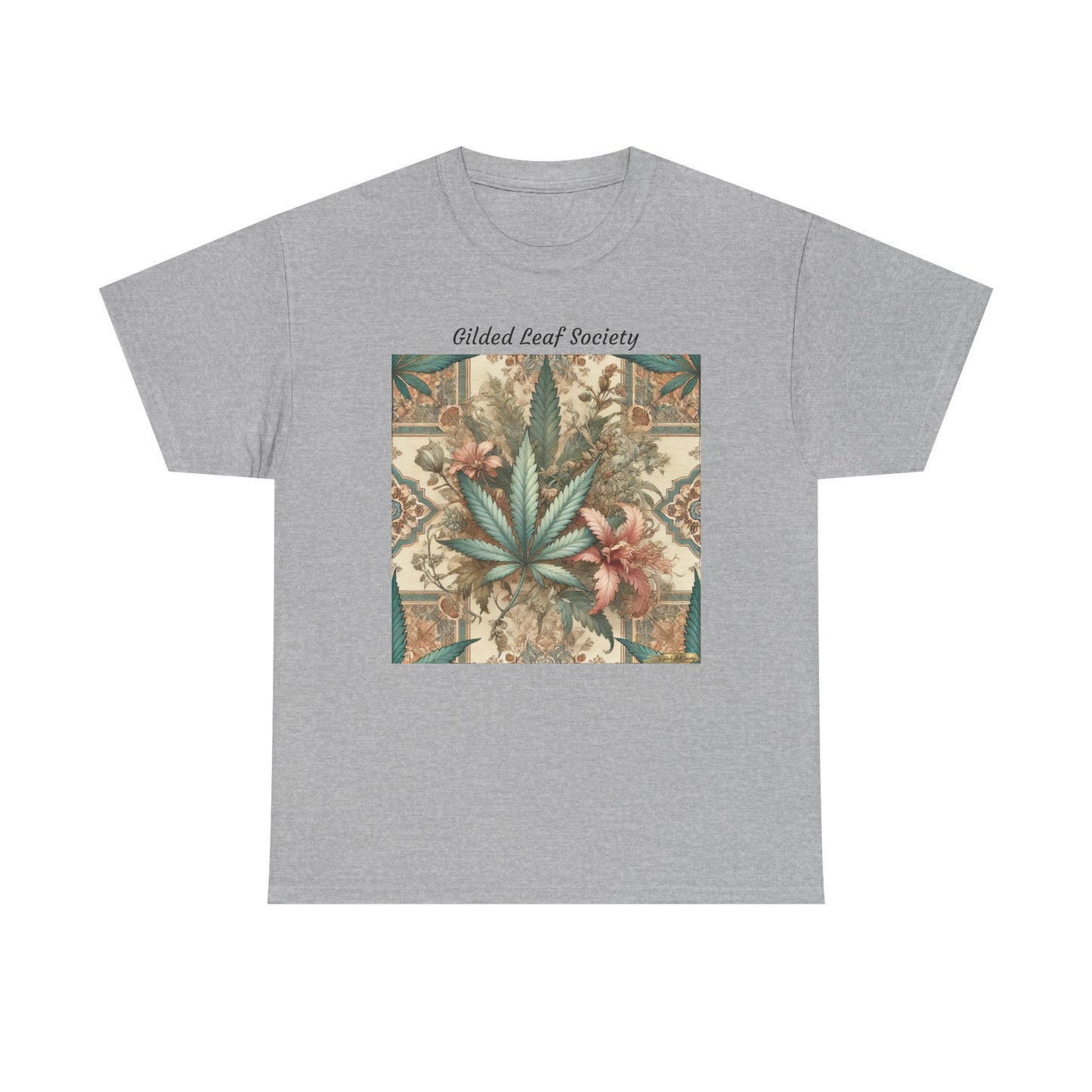 Gilded Leaf Society Unisex Heavy Cotton Tee - Boho Botanical Cannabis Tee for Nature Lovers