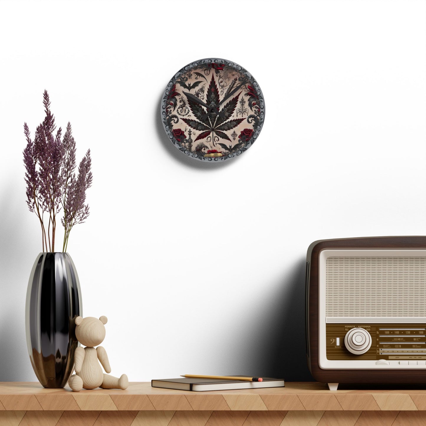 Gothic Cannabis Acrylic Wall Clock - Stylish Home Decor for Cannabis Lovers