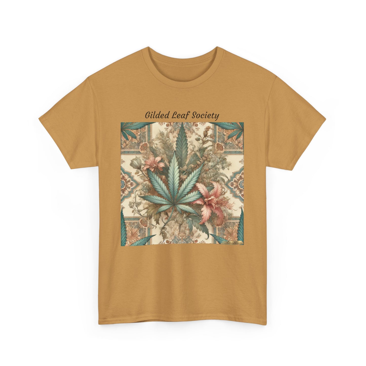 Gilded Leaf Society Unisex Heavy Cotton Tee - Boho Botanical Cannabis Tee for Nature Lovers