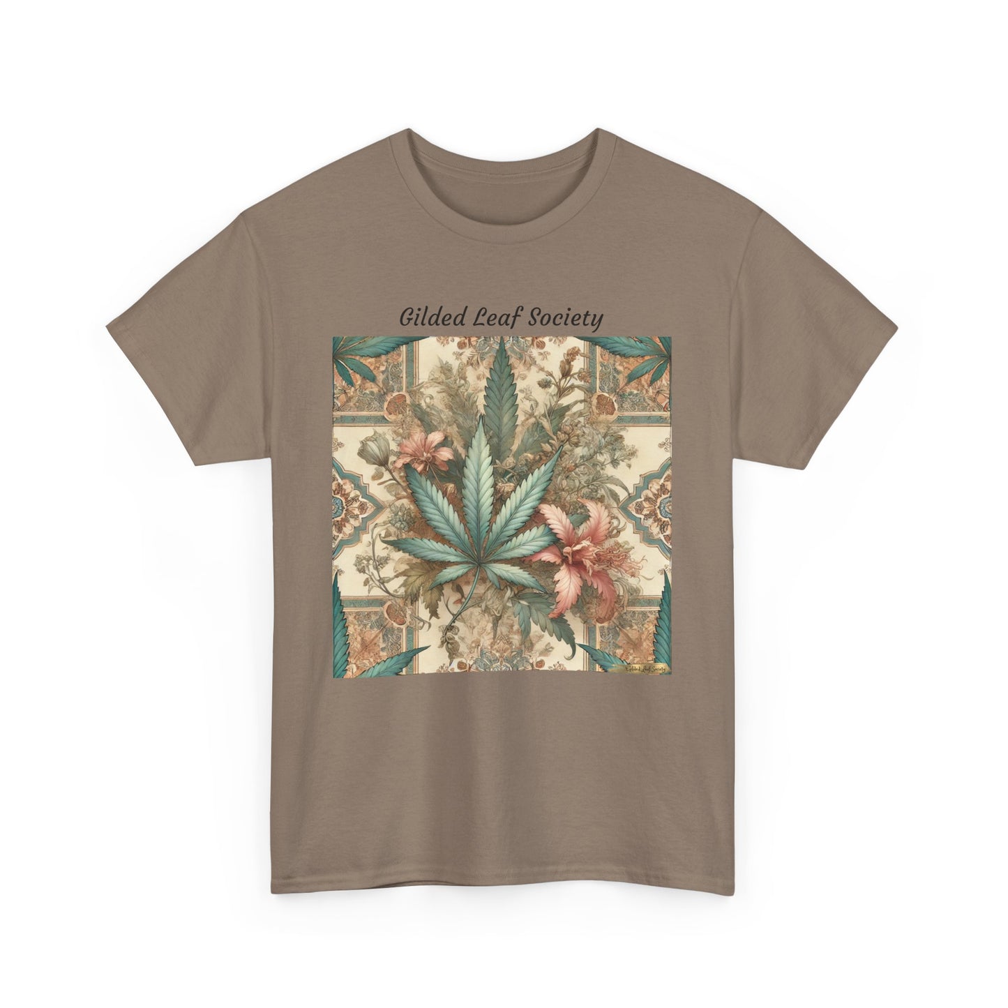 Gilded Leaf Society Unisex Heavy Cotton Tee - Boho Botanical Cannabis Tee for Nature Lovers