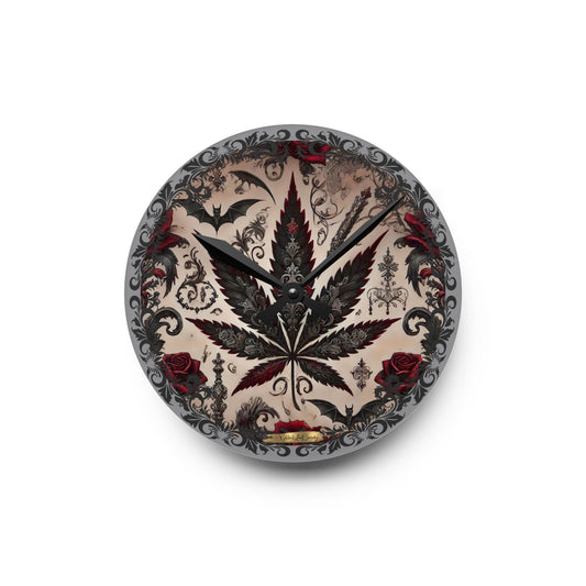 Gothic Cannabis Acrylic Wall Clock - Stylish Home Decor for Cannabis Lovers