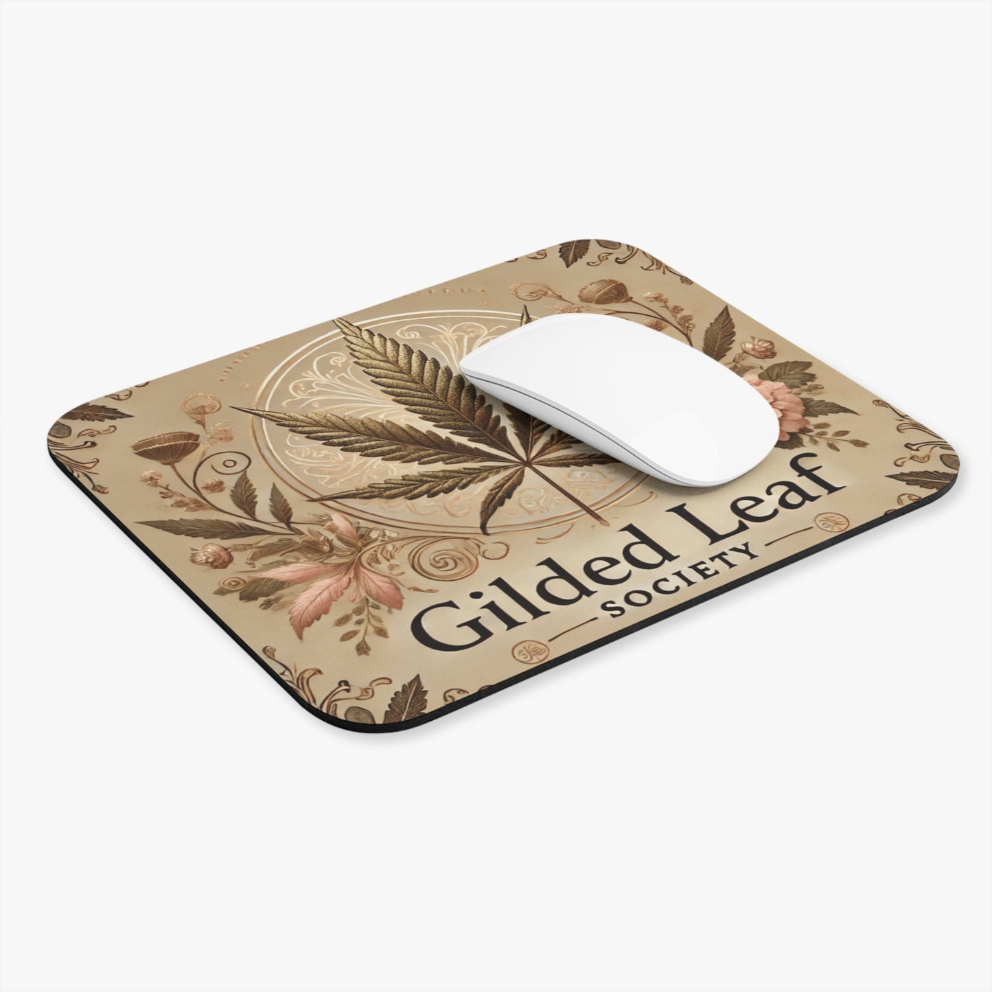 Gilded Leaf_ Mouse Pad - Gilded Leaf Society Cannabis Culture Rectangle Design