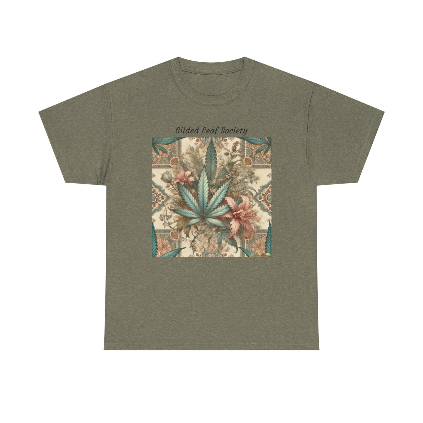 Gilded Leaf Society Unisex Heavy Cotton Tee - Boho Botanical Cannabis Tee for Nature Lovers