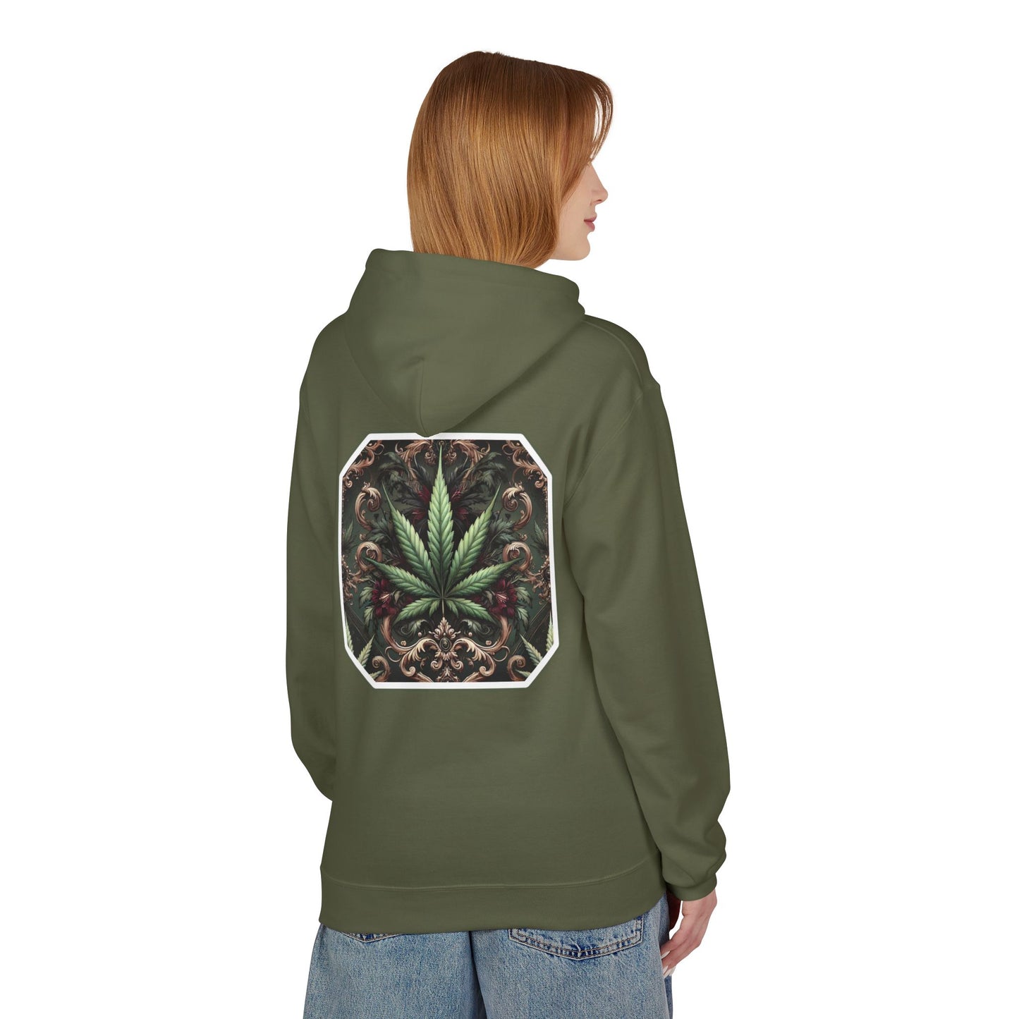 Unisex Cannabis Leaf Fleece Hoodie - Softstyle Comfort for Plant Lovers