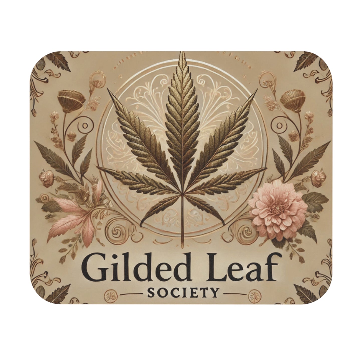 Gilded Leaf_ Mouse Pad - Gilded Leaf Society Cannabis Culture Rectangle Design