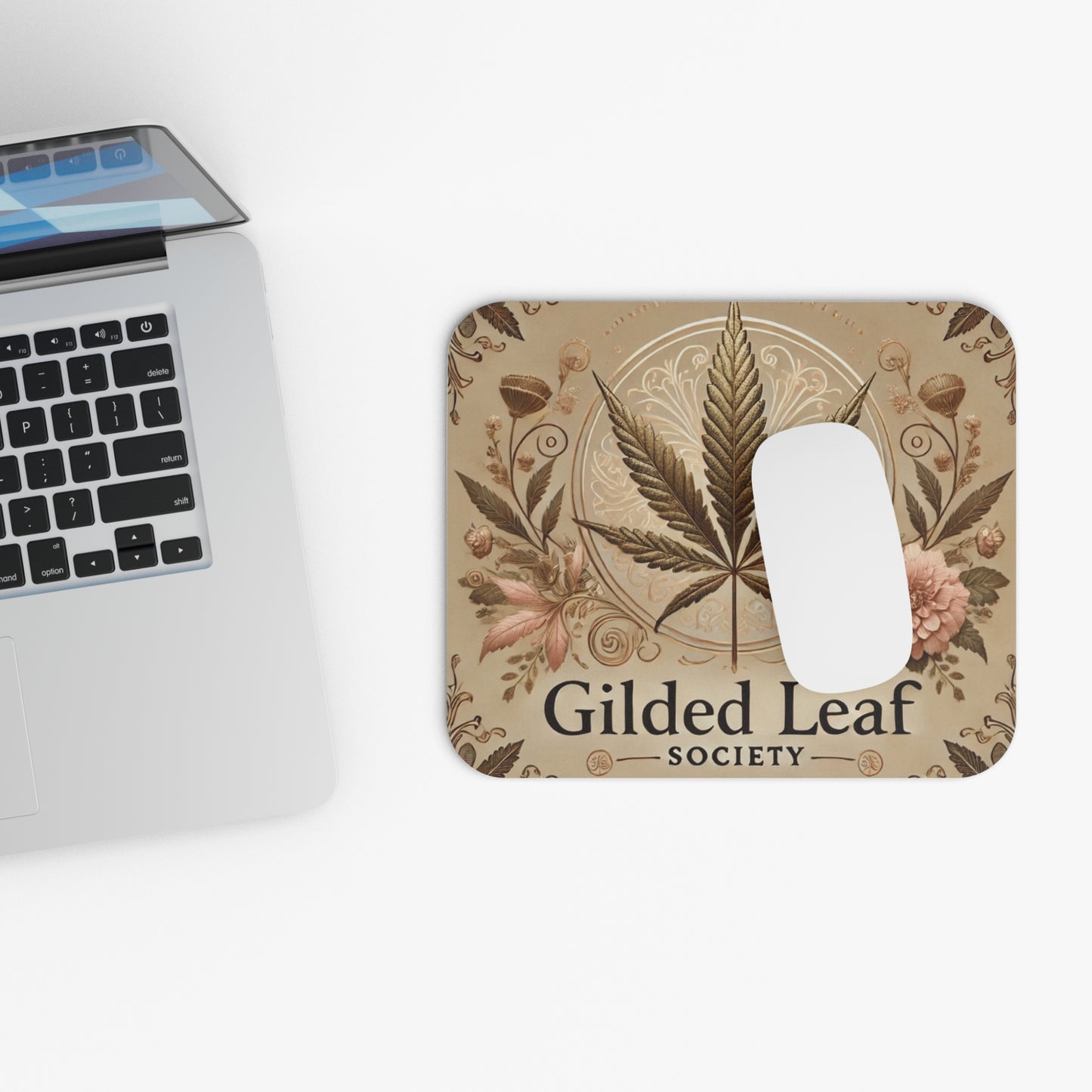 Gilded Leaf_ Mouse Pad - Gilded Leaf Society Cannabis Culture Rectangle Design